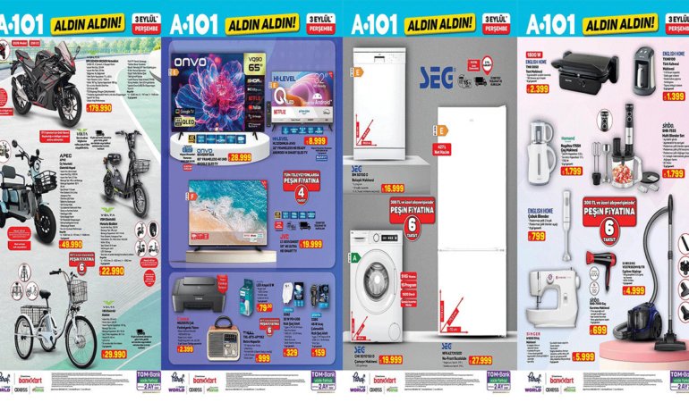 A101 AKTÜEL ÜRÜNLER KATALOĞU: TV, BEYAZ EŞYA, BLENDER VE MOTOSİKLETTE DEV FIRSAT! (A101 3-9 EYLÜL)
