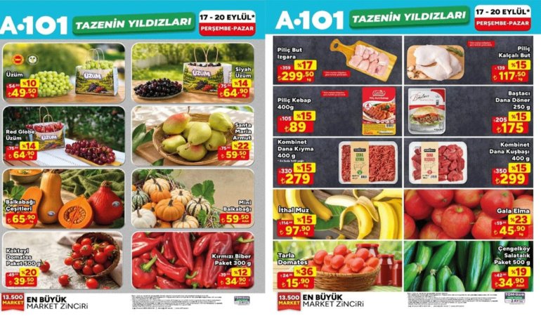 A101'DE TAZENİN YILDIZLARI BAŞLADI! MEYVE, SEBZE VE ET REYONU YARI FİYATINA (A101 17-20 EYLÜL)