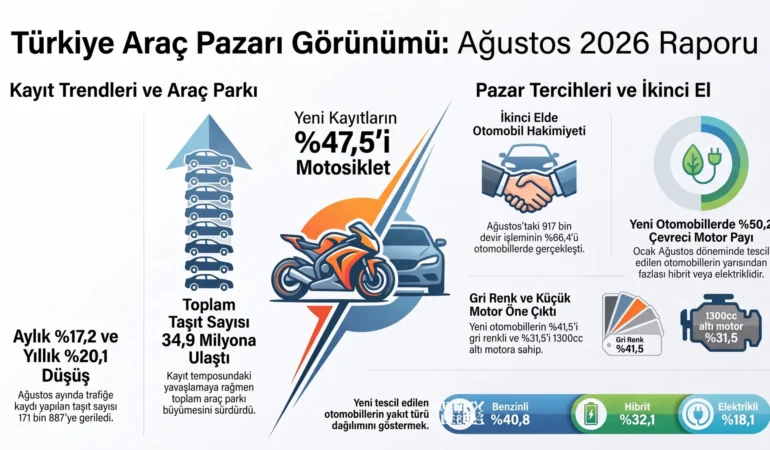 Ağustosta 171 bin 887 taşıt trafiğe kaydoldu: Yeni kayıtlarda en büyük payı yüzde 47,5 ile motosikletler aldı