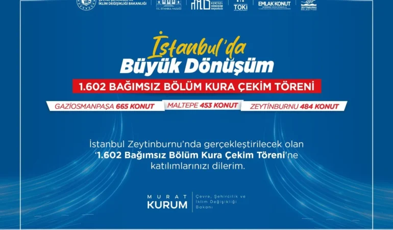 İstanbul’da 1.602 konut için kura çekilecek! Üç ilçenin dağılımı duyuruldu: Gaziosmanpaşa, Maltepe, Zeytinburnu