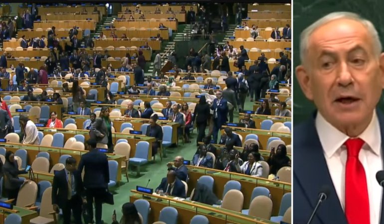 Netanyahu'ya BM'de protesto: Alkışlarla salonu terk ettiler